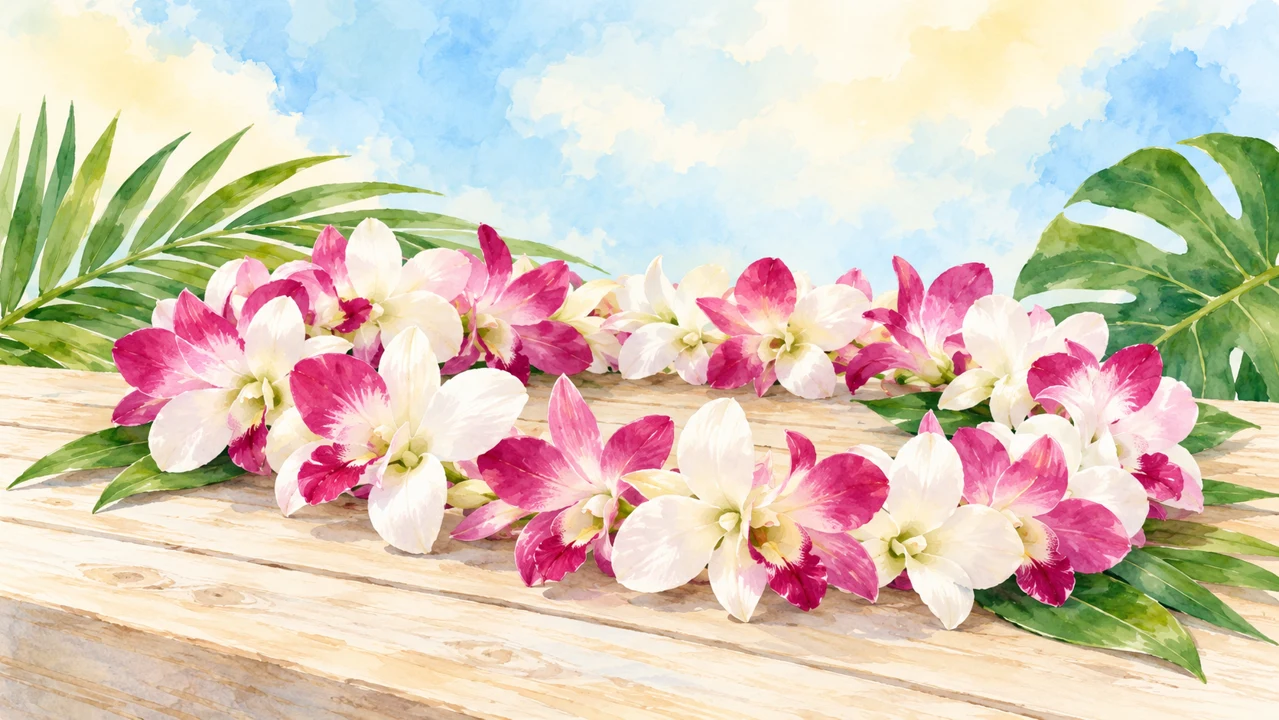 白とピンクの花で作ったレイのイメージイラスト